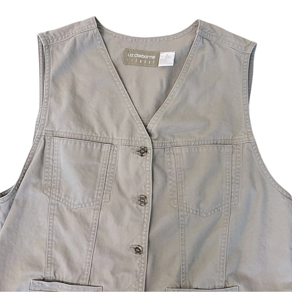 VTG Liz Claiborne Khaki Vest Top Women’s Medium Vintage 90s Casual Neutrals - Picture 2 of 5